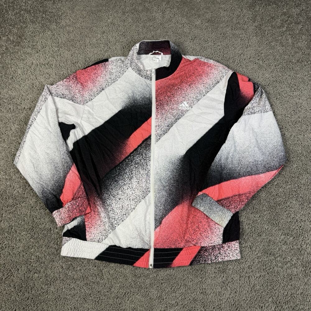 Adidas Jacket Womens Medium Red Black White Colorblock Full Zip Windbreaker Mesh